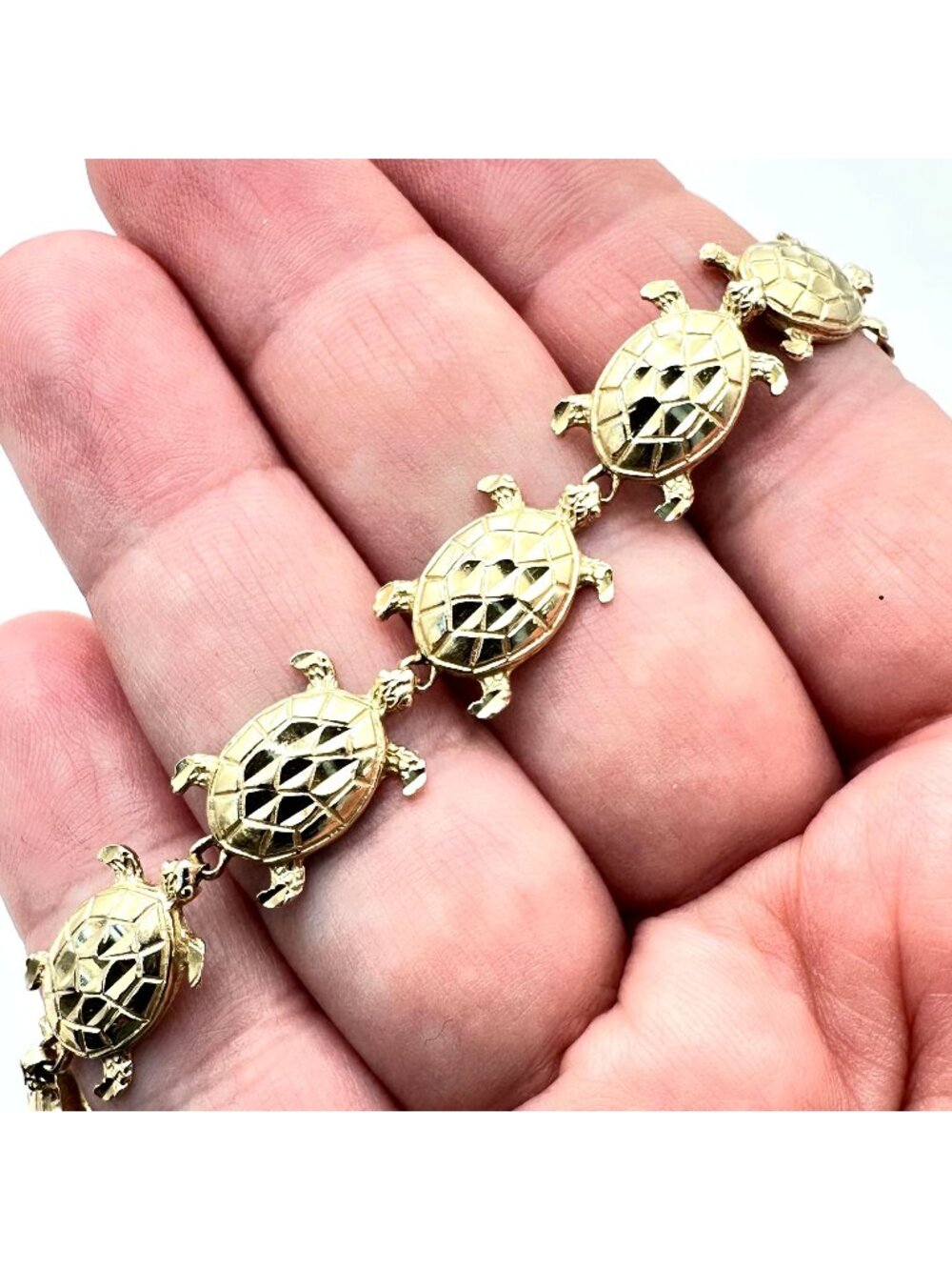 14K Gold Bracelet Turtle Design Ocean Beach Luxury 7.25"